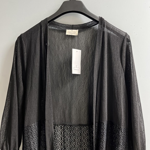 Ember Kimono Womens XL Black Sheer Mesh Crochet Open Front Witchy Whimsigoth - Picture 5 of 10